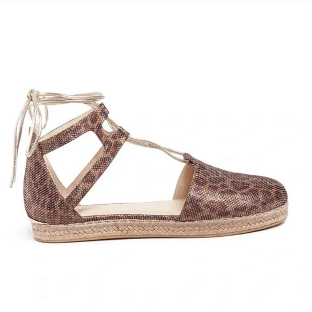Stuart Weitzman Walk My Way Glitter Leopard Espadrille Sandals Closed Toe Size 9